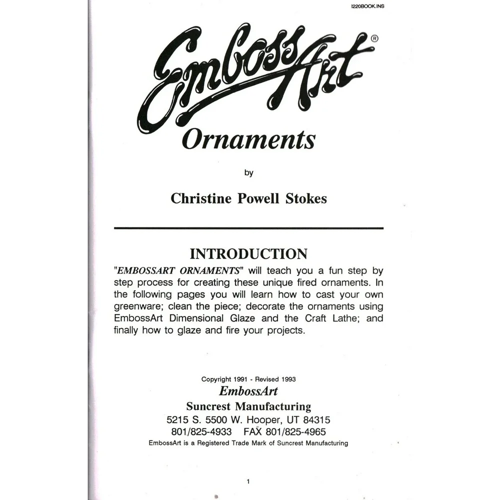 Vintage EmbossArt Ornaments Instruction Booklet‎ Christine Powell Stokes 1993
